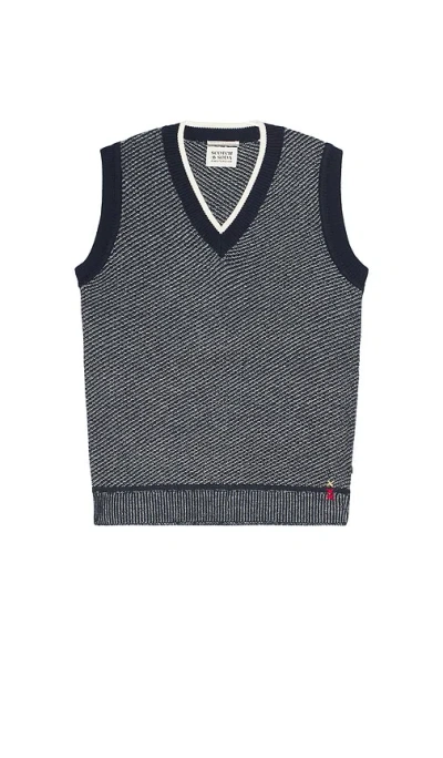 Scotch & Soda V Neck Special Stitch Vest In Night Melange