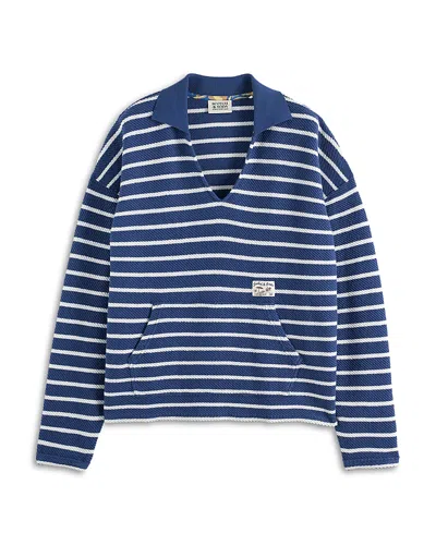 Scotch & Soda V Neck Terry Loop Sweatshirt In Atlantic Blue Stripe