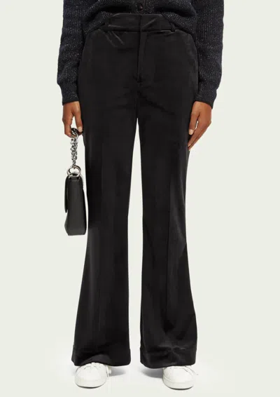 Scotch & Soda Velvet High-rise Flared Trousers In Black In Grey