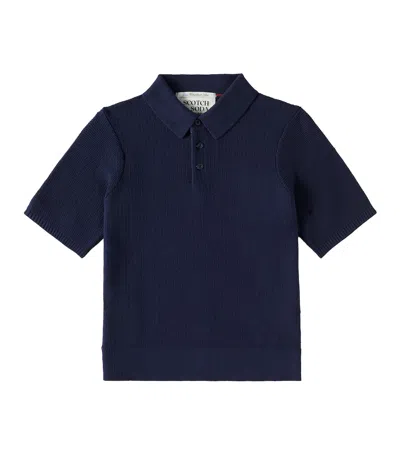 Scotch & Soda Kids' Waffle-knit Cotton Polo Shirt In Navy