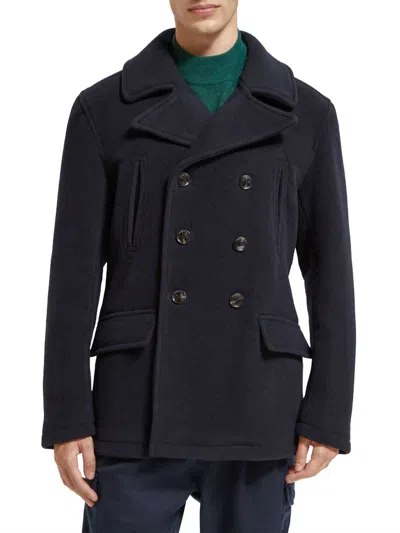 Scotch & Soda Wool Blend Peacoat In Black