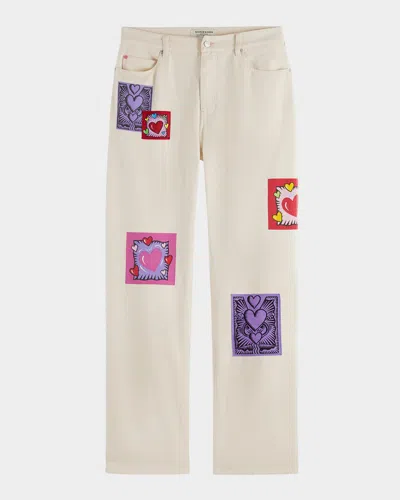 Scotch & Soda X Burton Morris Men's Artwork Jeans In Ecru Love