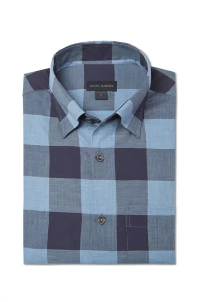 Scott Barber 50's Mélange Herringbone Buffalo Shirt In Navy In Blue