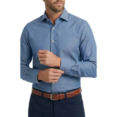 Scott Barber Albini Melange Herringbone Cotton Flannel Shirt In Denim