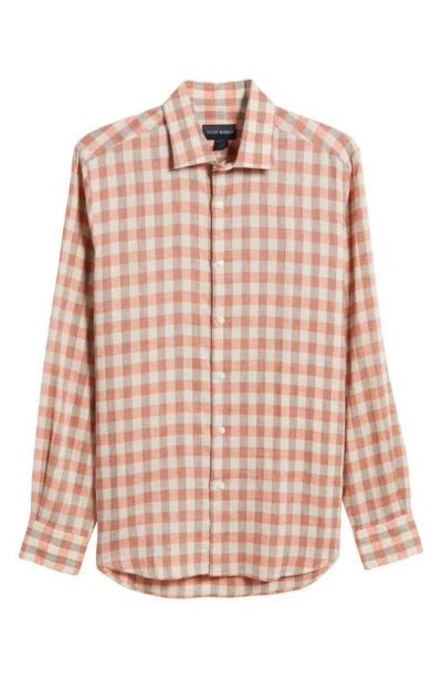 Scott Barber Bold Gingham Linen Twill Button-up Shirt In Spice