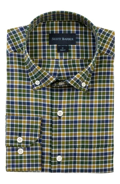 Scott Barber Check Prep Cotton Twill Button-down Shirt In Green