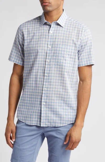 Scott Barber Check Short Sleeve Cotton Chambray Button-up Shirt In Dusk