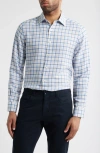 Scott Barber Coastal Regular Fit Plaid Linen & Lyocell Button-down Shirt In Blue