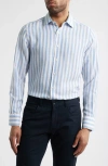 Scott Barber Coastal Regular Fit Stripe Linen & Lyocell Button-up Shirt