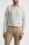 Scott Barber Coastal Stripe Linen-blend Shirt In Green