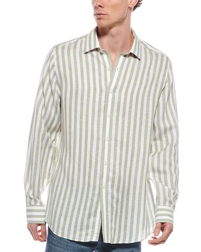 SCOTT BARBER COASTAL STRIPE LINEN-BLEND SHIRT