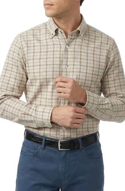 Scott Barber Essex Regular Fit Plaid Twill Shirt In Khaki Heather