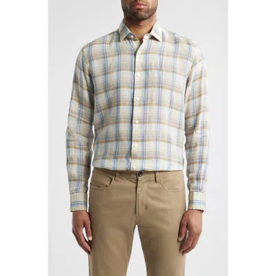 Scott Barber European Plaid Linen Button-up Shirt In Blue
