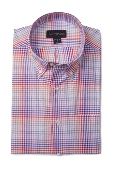 Scott Barber Fine Twill Ombre Tattersall Shirt In Cantaloupe In Red