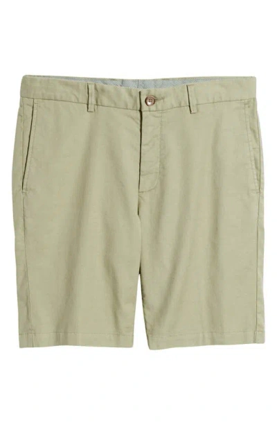 Scott Barber Flat Front Stretch Linen & Cotton Shorts In Sage