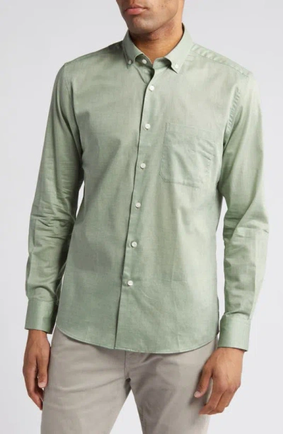 Scott Barber Heathered Chambray Button-down Shirt In Sage