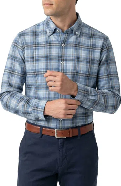 Scott Barber Herringbone Twill Cotton Button Down Shirt In Blue Heather