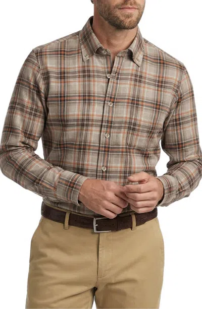 Scott Barber Herringbone Twill Cotton Button Down Shirt In Camel Heather