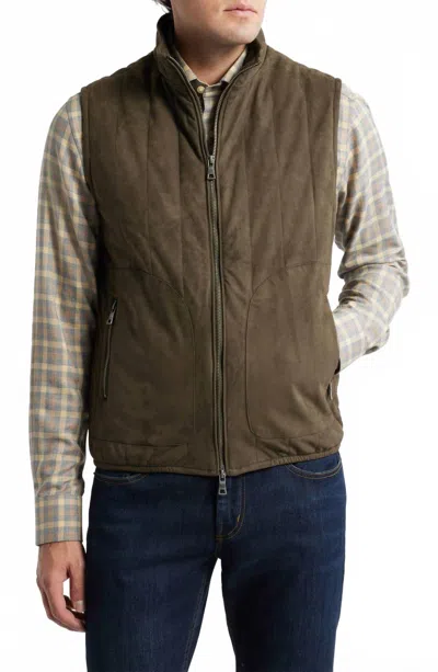 Scott Barber Men's Faux Suede Puffer Vest In Coffee In Green