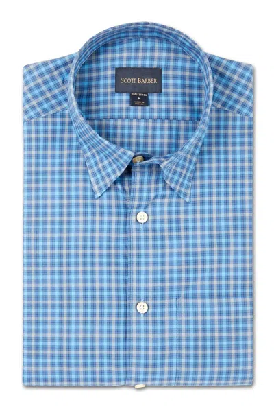 Scott Barber Men's Organic Cotton Casual Plaid In Aqua In Blue