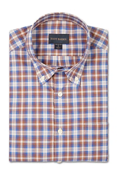 Scott Barber Men's Organic Poplin Washed Plaid In Bronze In Neutral