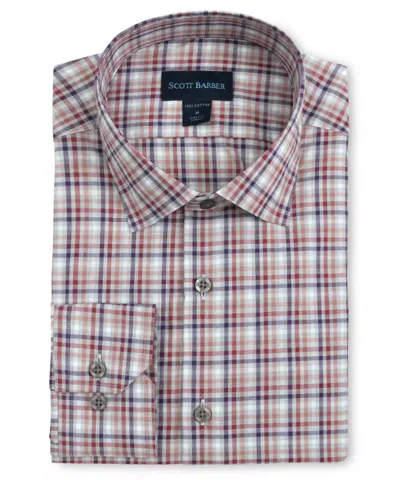 Scott Barber Men's Tattersall Shirt In Burgundy In White