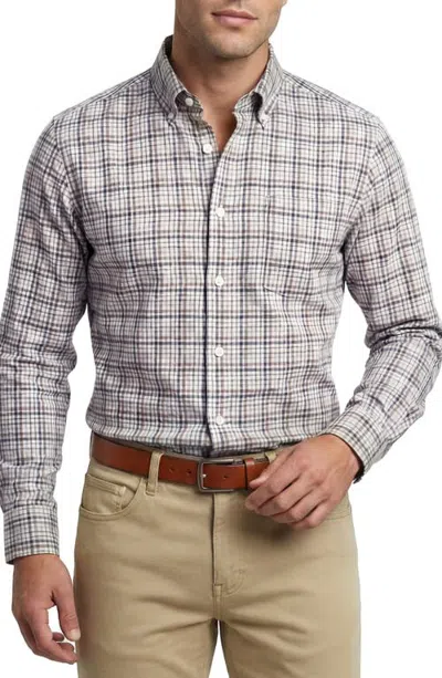 Scott Barber Newport Heathered Plaid Poplin Shirt In Khaki