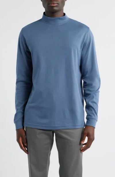 Scott Barber Pima Cotton Interlock Mock Neck Top In Blue