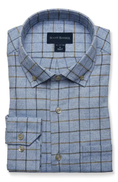 Scott Barber Plaid Cotton Flannel Button-down Shirt In Blue