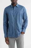Scott Barber Regular Fit Check Cotton Mélange Button-up Shirt In Blue
