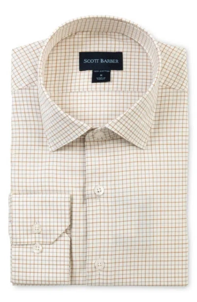 Scott Barber Regular Fit Tattersall Cotton Twill Button-up Shirt In White