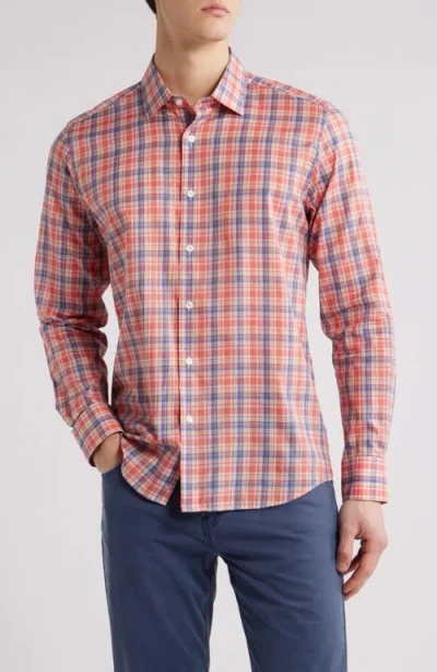 Scott Barber Retro Plaid Cotton Voile Button-up Shirt In Berry