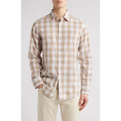 Scott Barber Riviera Buffalo Check Cotton Blend Poplin Button-up Shirt In Brown