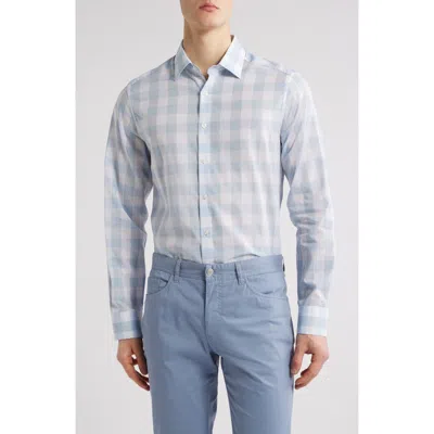 Scott Barber Riviera Buffalo Check Cotton Blend Poplin Button-up Shirt In Sky