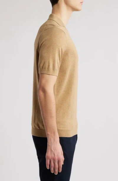 Scott Barber Short Sleeve Johnny Collar Polo Sweater In Walnut