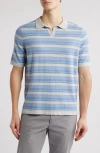 Scott Barber Stripe Johnny Collar Short Sleeve Polo Sweater In Blue