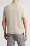 Scott Barber Stripe Johnny Collar Short Sleeve Polo Sweater In Khaki