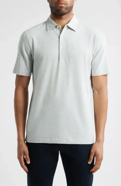 Scott Barber Stripe Linen & Cotton Polo In Sky Heather
