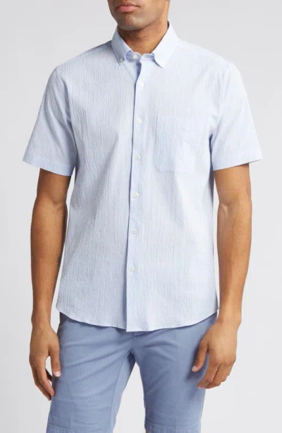 Scott Barber Stripe Short Sleeve Cotton Seersucker Button-down Shirt In Sky