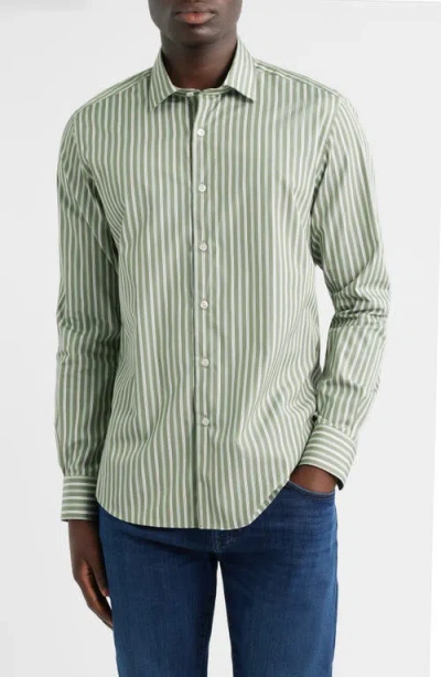 Scott Barber Thomas Mason Regular Fit Stripe Cotton Button-up Shirt In Green
