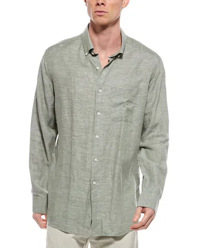 Scott Barber Twill Solid Linen-blend Shirt In Green