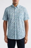 Scott Barber Voile Flower Print Short Sleeve Button-up Shirt In Blue