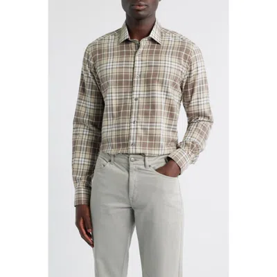 Scott Barber Weekend Regular Fit Heathered Plaid Cotton Button-up Shirt In Gray