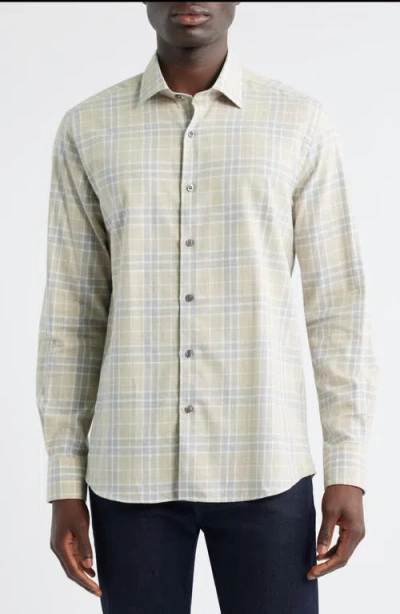 Scott Barber Weekend Regular Fit Heathered Plaid Cotton Button-up Shirt In White