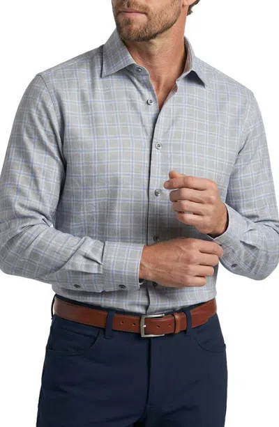 Scott Barber Windowpane Plaid Cotton Twill Shirt In Silver