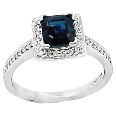 Pre-owned Scott Kay 14k White Gold Engagement Ring With Square Shaped Dark Blue Sapphire