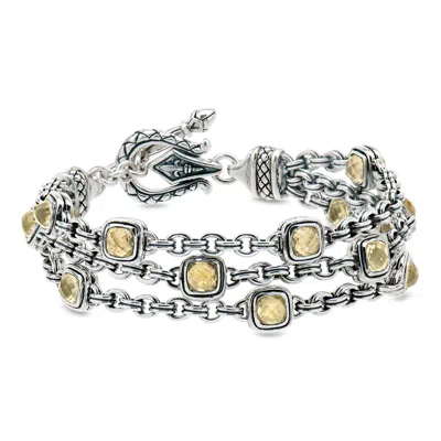 Pre-owned Scott Kay C. 1990 Vintage  12.00 Ct. T.w. Lemon Quartz Three-row Bracelet In Sterling Silver