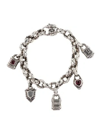 Pre-owned Scott Kay Diamond & Garnet Charm Bracelet, 6.25" In Multi