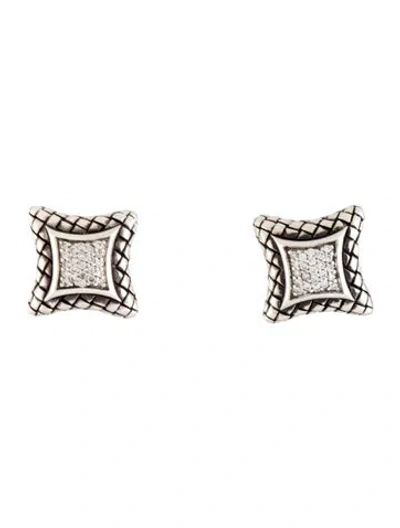 Pre-owned Scott Kay Diamond Cushion Earclips In Clear