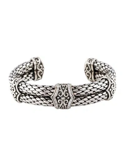 Pre-owned Scott Kay Diamond Two Row Cuff Bracelet, 6.75" In Multicolor